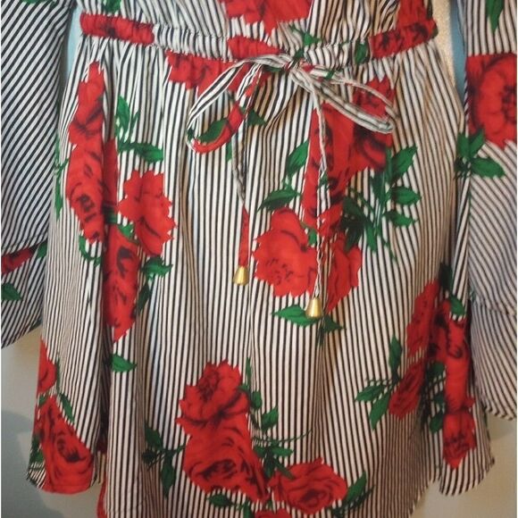 Blush striped floral tunic/mini dress with ruffle bell sleeve - Picture 9 of 11